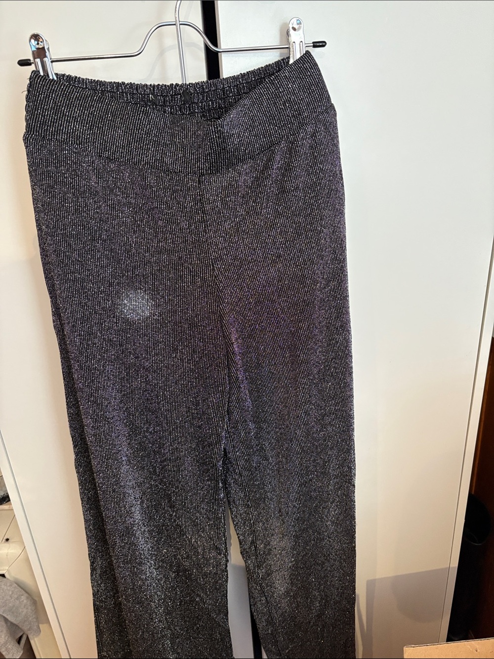 Sparkle Knit Wide-Leg Pants - Charcoal Metallic